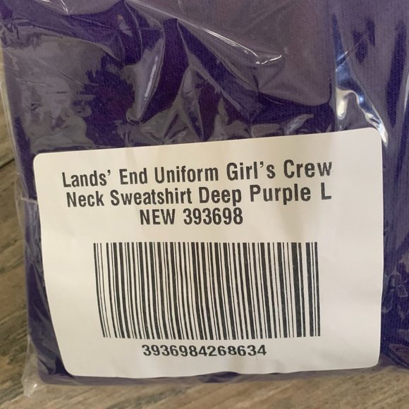 NWT LANDS' END UNIFORM GIRL'S CREW NECK SWEATSHIRT DEEP PURPLE LARGE - Picture 4 of 5